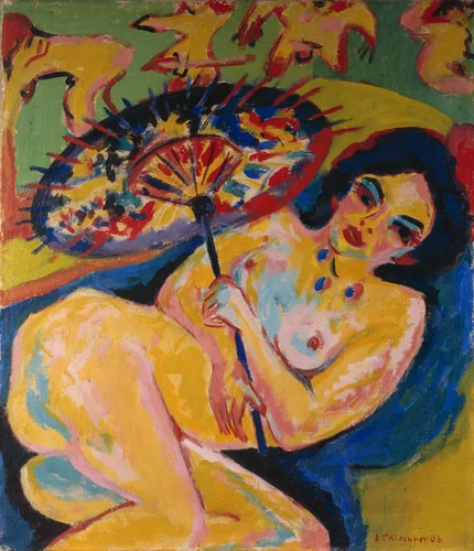 Mädchen unter Japanschirm by Ernst Ludwig Kirchner, painting, 1909