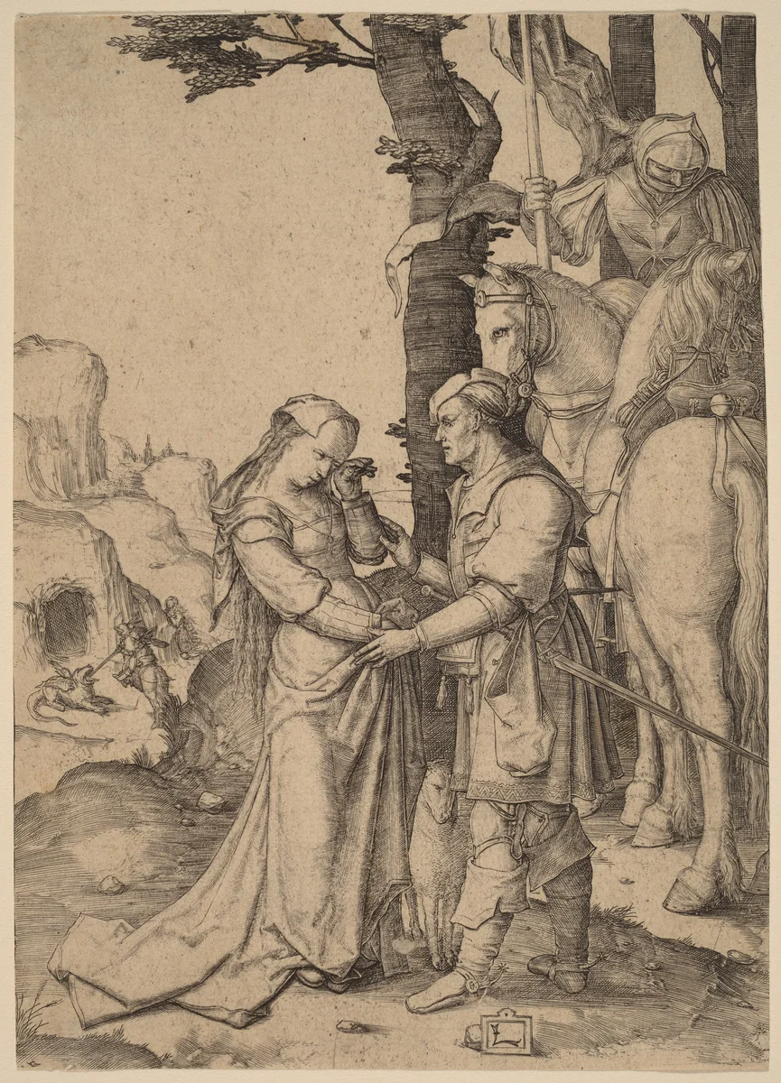 Saint George Liberating the Princess by Lucas van Leyden, print, 1508-1509