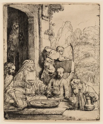 Abraham Entertaining the Angels by Rembrandt van Rijn, print, 1656