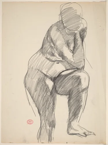 Untitled [standing nude with her left foot on a support] by Richard Diebenkorn, drawing, 1955-1967