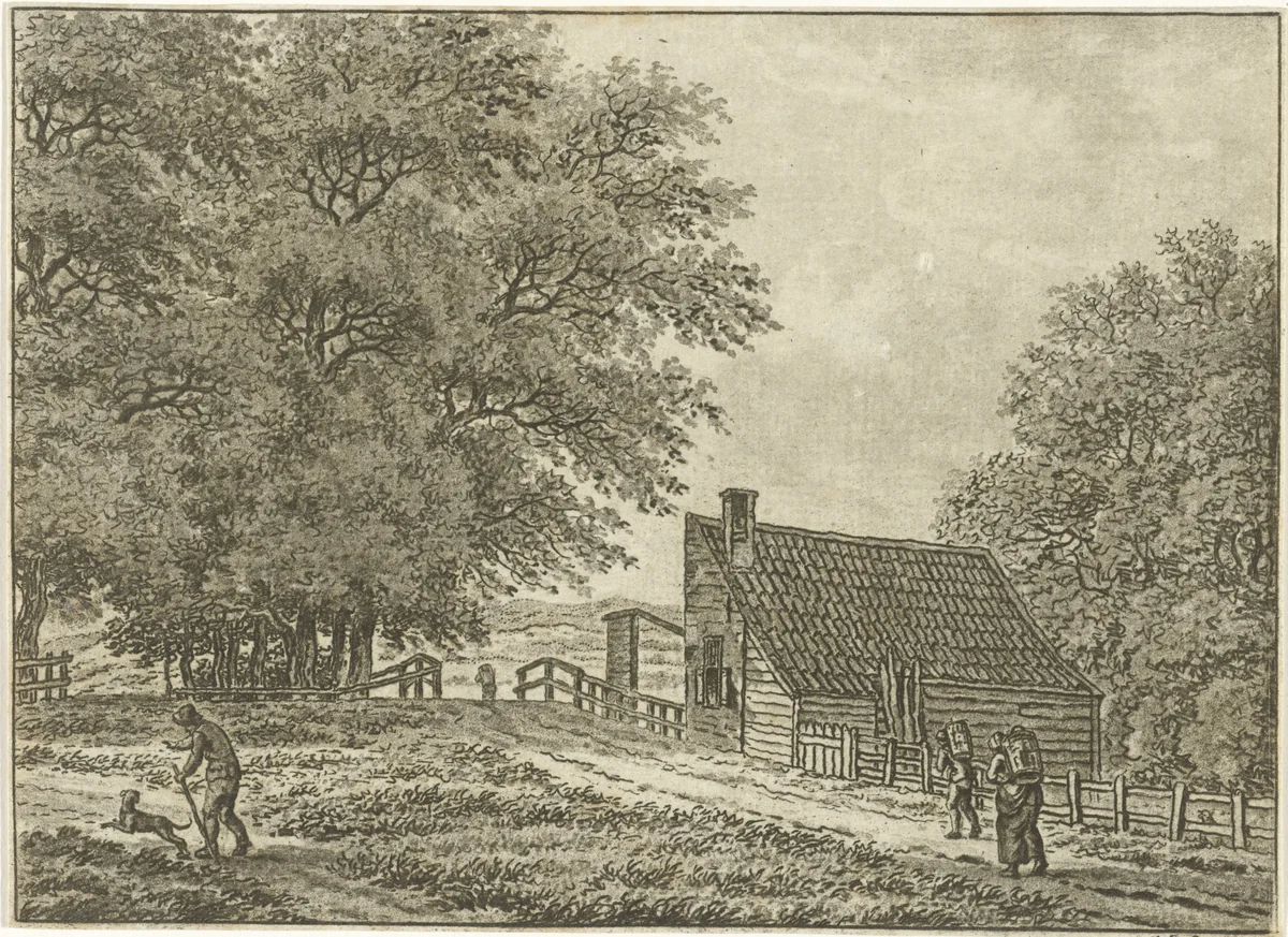 Landschap bij Overveen met wandelaars by Jan Evert Grave, print, 1769-1805