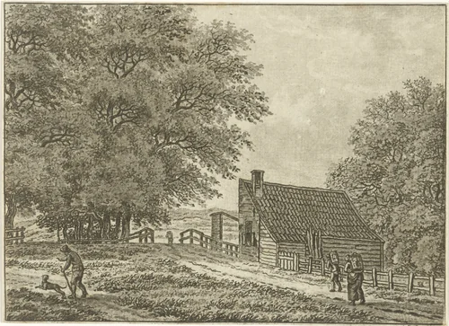 Landschap bij Overveen met wandelaars by Jan Evert Grave, print, 1769-1805