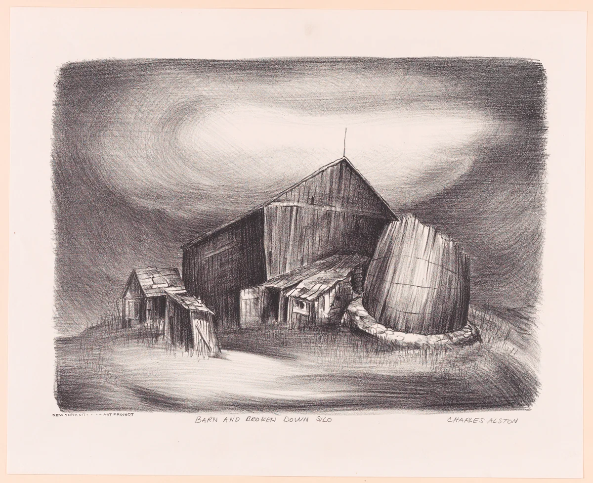 Barn and Broken Down Silo by Charles Henry Alston, print, 1935-1943