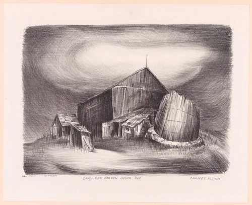 Barn and Broken Down Silo by Charles Henry Alston, print, 1935-1943