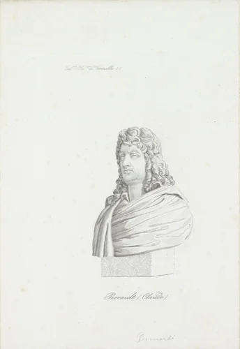 Portretbuste van prentmaker Claude Perrault by Jacopo Bernardi, print, 1818-1848