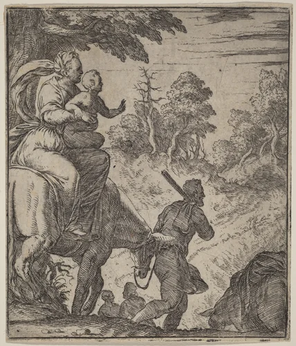 The Flight into Egypt by Giovanni Battista Fontana, print, 1524-1587
