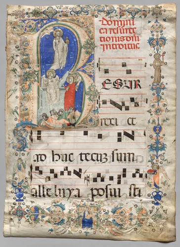 Leaf from a Gradual: Historiated Initial R: The Resurrection (recto) by Unknown, manuscript, 1330-1370
