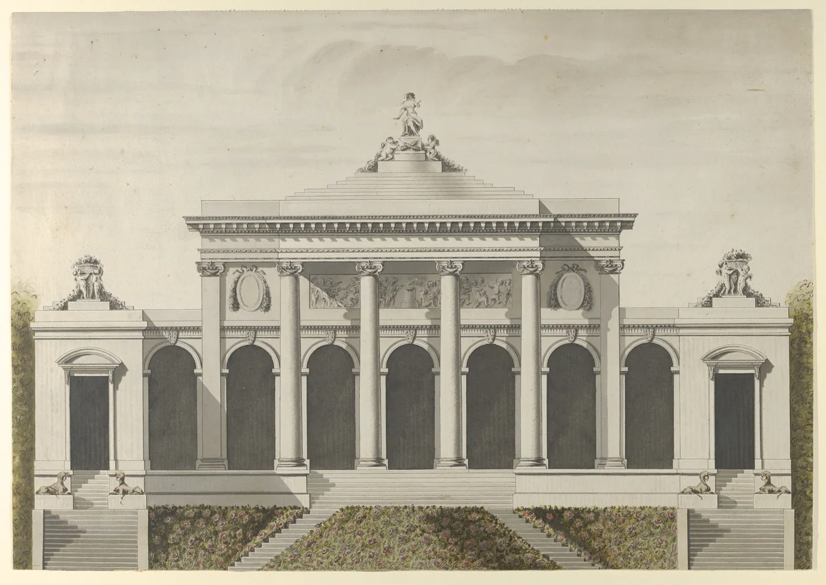 Elevation for the Garden-Front of the Hotel de Brunoy, Faubourg St. Honoré, Paris by Etienne Louis Boullée, drawing, 1779