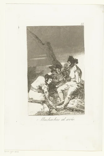 Mannen maken zich gereed by Francisco de Goya, print, 1797-1799