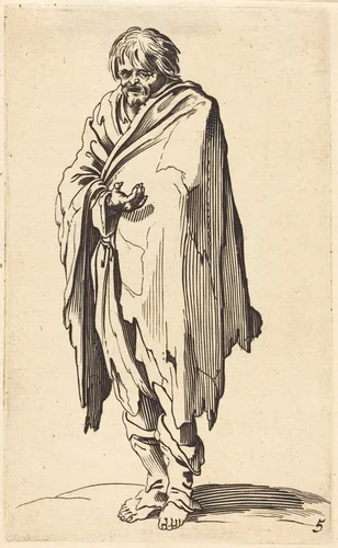 Beggar with Bare Head and Feet by Jacques Callot, print, 1622-1699