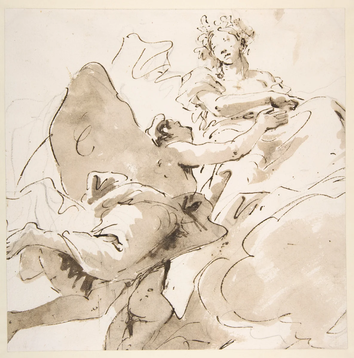 Zephyr and Flora by Giovanni Battista Tiepolo, drawing, 1696-1770
