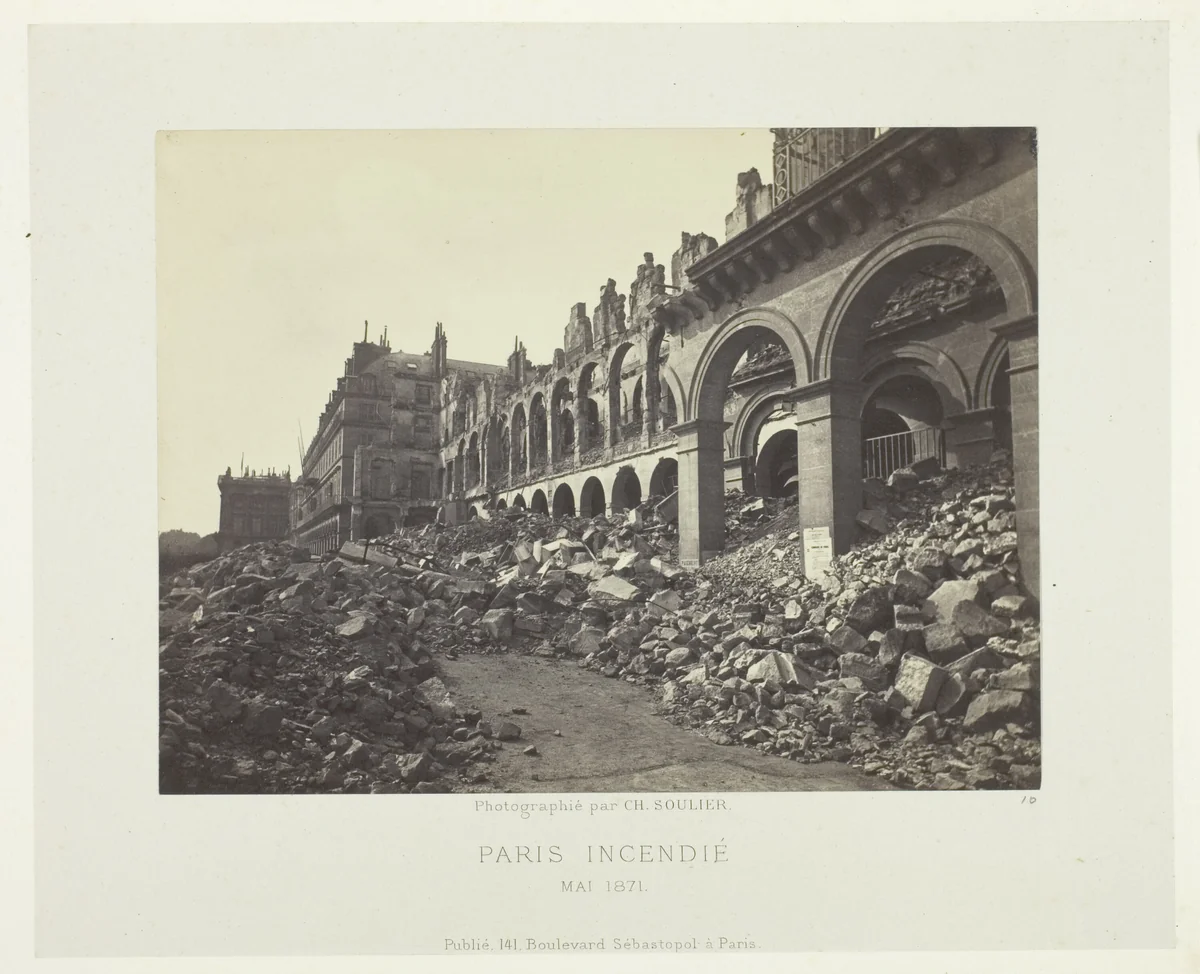 Paris Fire (Ministry of Finance), from the series "Paris Incendié" by Charles Soulier, photograph, 1871