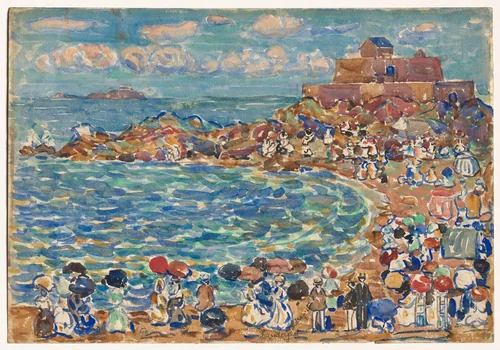 Beach, St. Malo by Maurice Prendergast, drawing, 1909