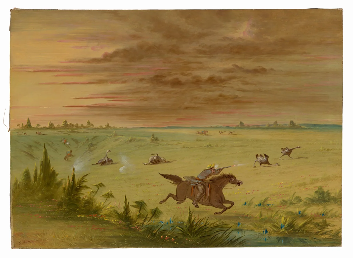 Ostrich Chase, Buenos Aires - Auca by George Catlin, painting, 1854-1869
