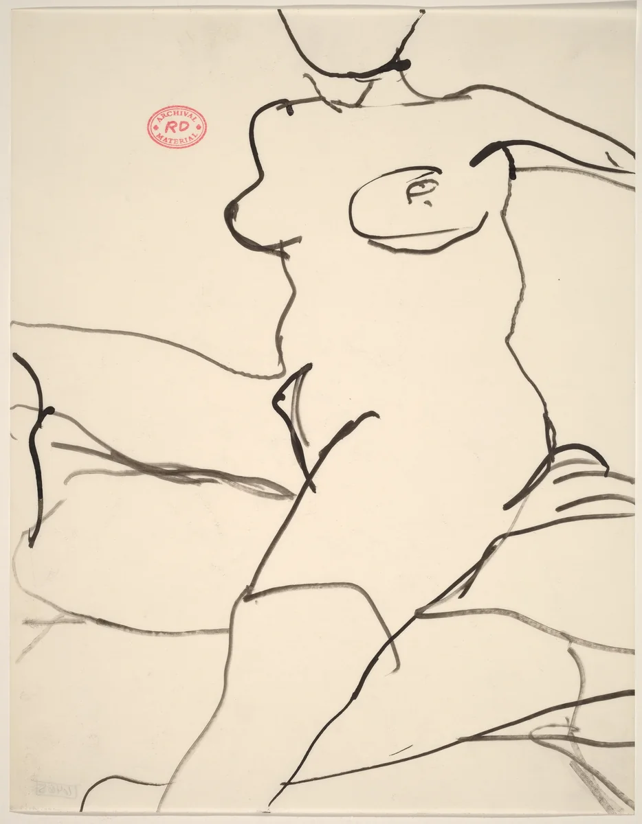 Untitled [female nude seated on cushions] by Richard Diebenkorn, drawing, 1955-1967