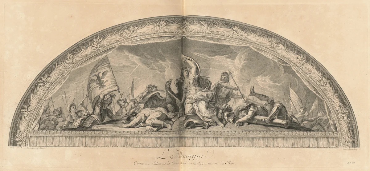 L'Allemagne Cintre du Salon de la Guerre du côté des appartemens du Roi (Germany, Center of the Salon of War next to the King's Chambers) [pl. 37] by Jean-Baptiste Massé, print, 1752