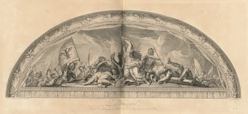 L'Allemagne Cintre du Salon de la Guerre du côté des appartemens du Roi (Germany, Center of the Salon of War next to the King's Chambers) [pl. 37] by Jean-Baptiste Massé, print, 1752