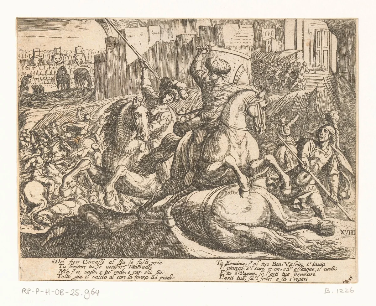 Illustratie bij Canto XIX van Tasso's 'Gerusalemme Liberata' by Antonio Tempesta, print, 1565-1630