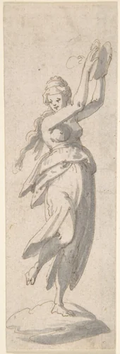 Dancing Woman with Cymbals by anonymous, drawing, 1600-1699