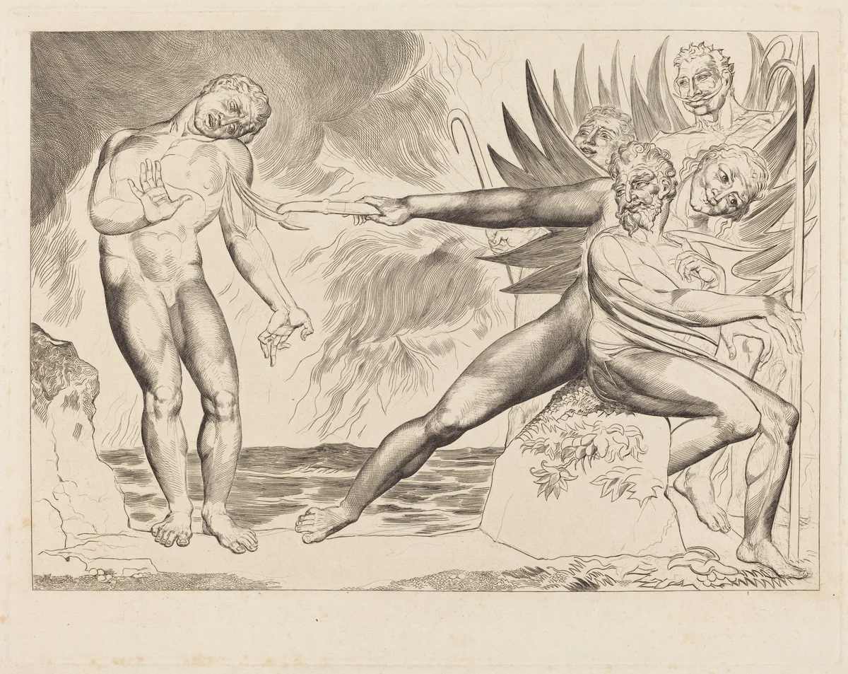 The Circle of the Corrupt Officials; the Devils Tormenting Ciampolo by William Blake, print, 1827