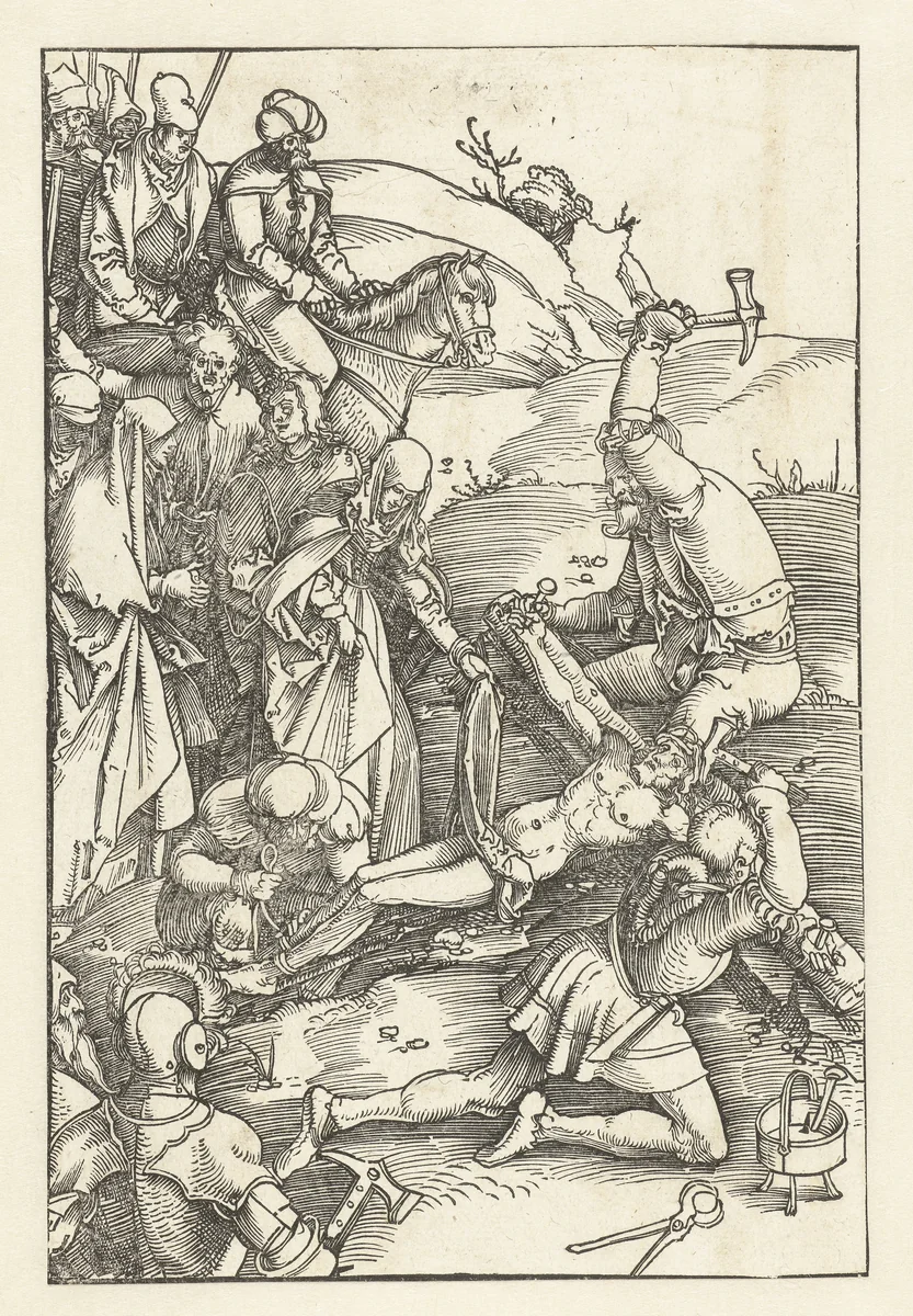 Christus aan het kruis genageld by Hans Baldung Grien, print, 1507