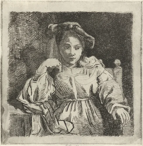 Zittend meisje by David van der Kellen, print, 1814-1859