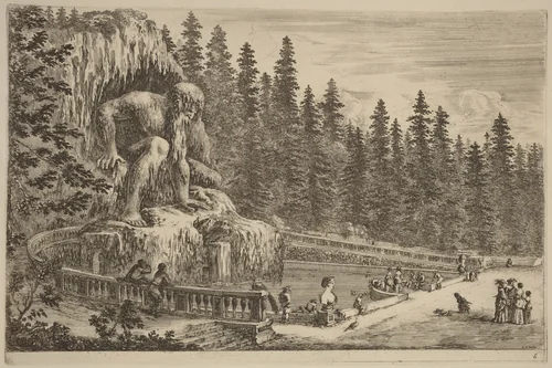 Colossal Statue of the Apennines by Stefano della Bella, print, 1653