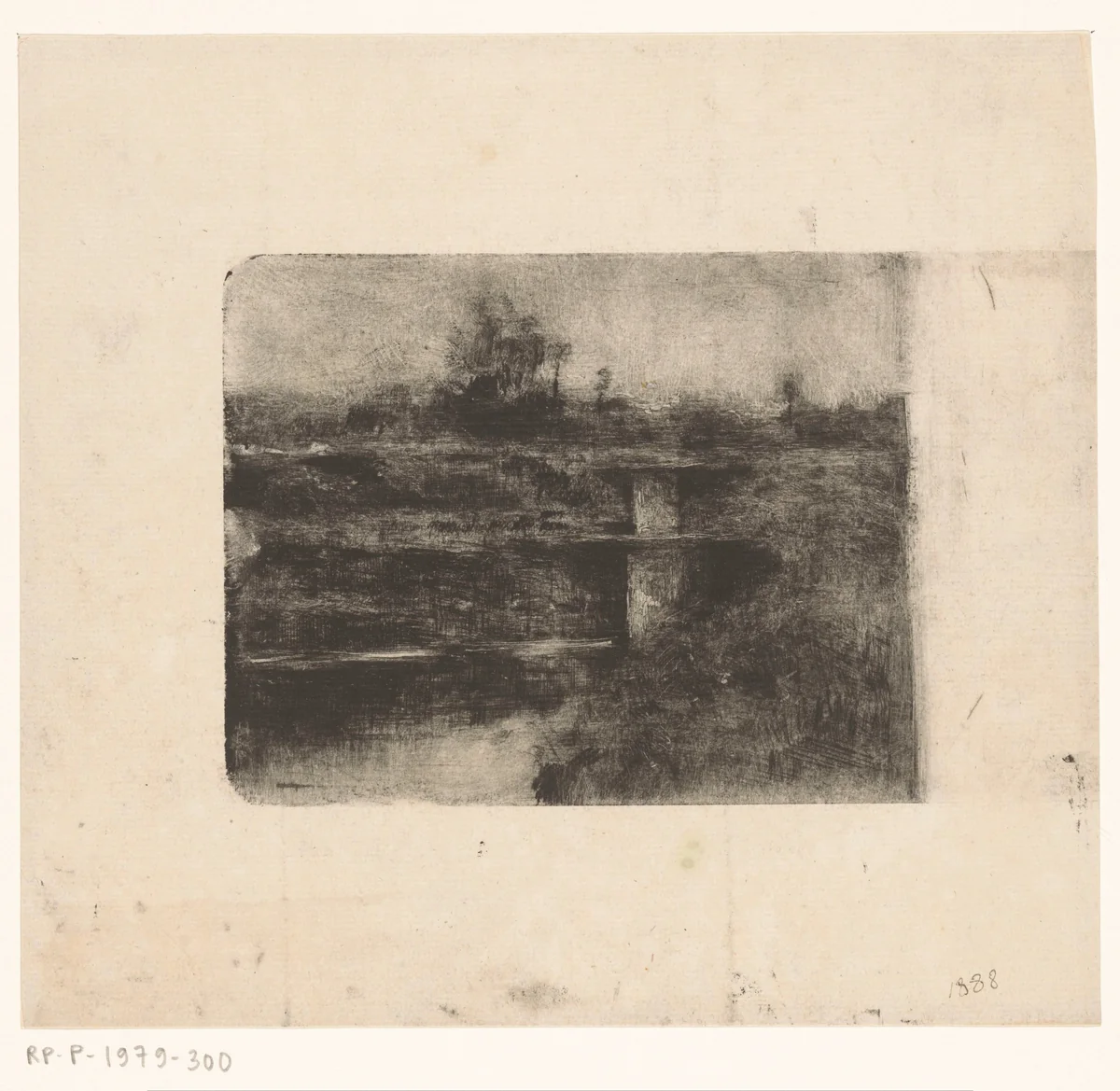 Landschap met twee bruggen over een sloot by Richard Nicolaüs Roland Holst, print, 1888