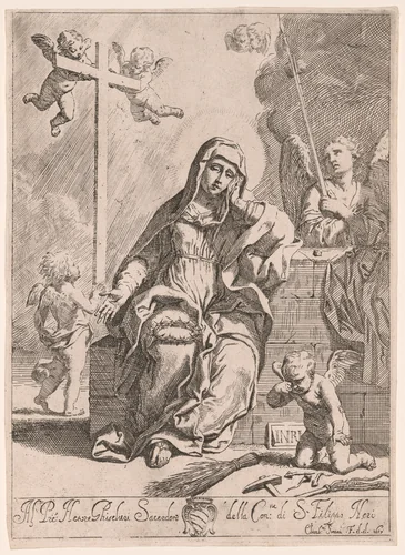 Madonna of Sorrows with Symbols of the Passion by Elisabetta Sirani, print, 1657