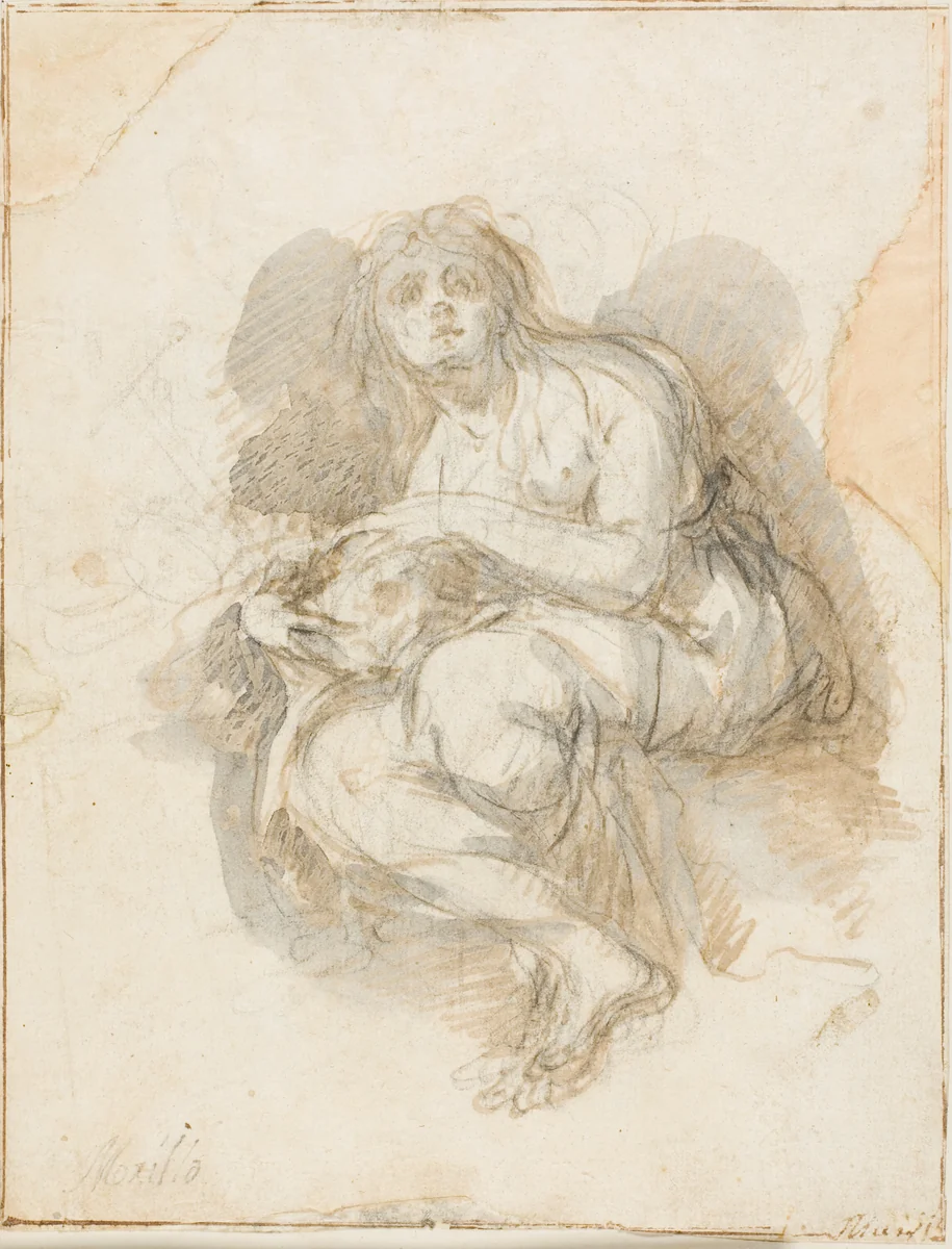 Female Saint Holding Skull by Bartolomé Estéban Murillo, drawing, 1600-1699