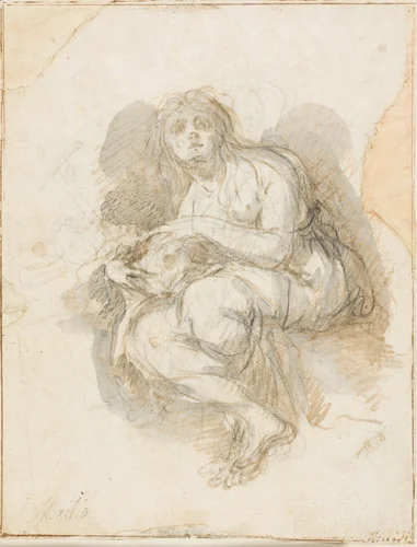 Female Saint Holding Skull by Bartolomé Estéban Murillo, drawing, 1600-1699