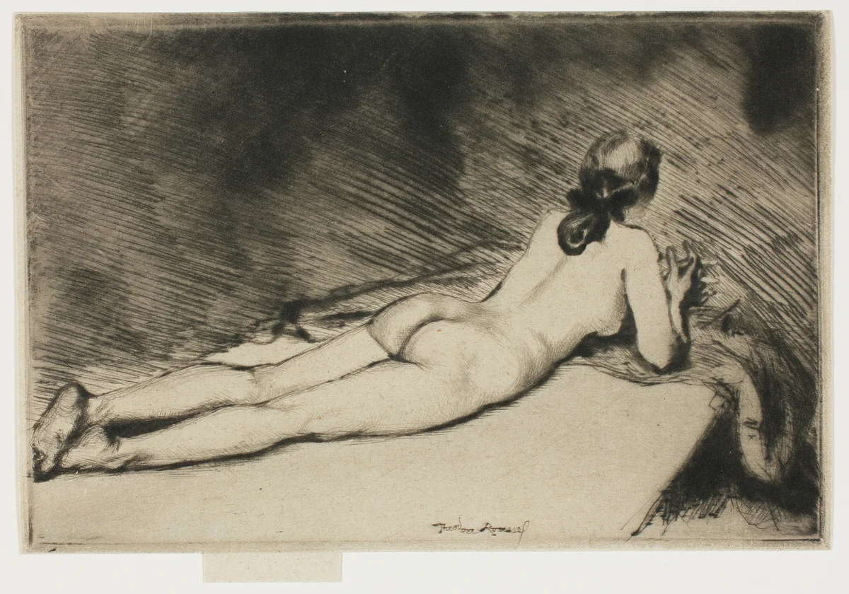 Nude Figure Lying Down by Theodore Roussel, print, 1906