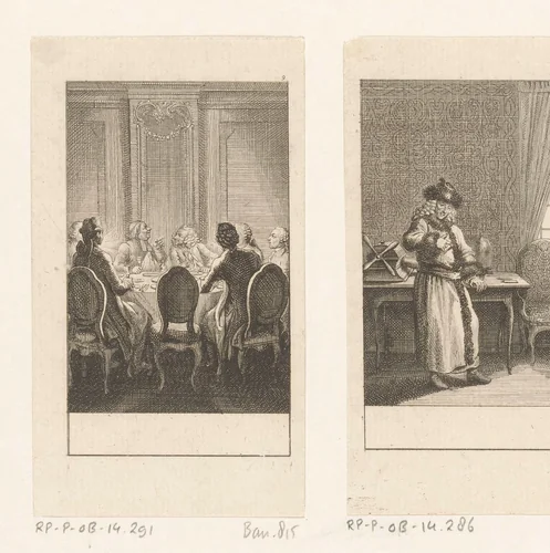 Heren in gesprek tijdens het diner by Daniel Nikolaus Chodowiecki, print, 1781