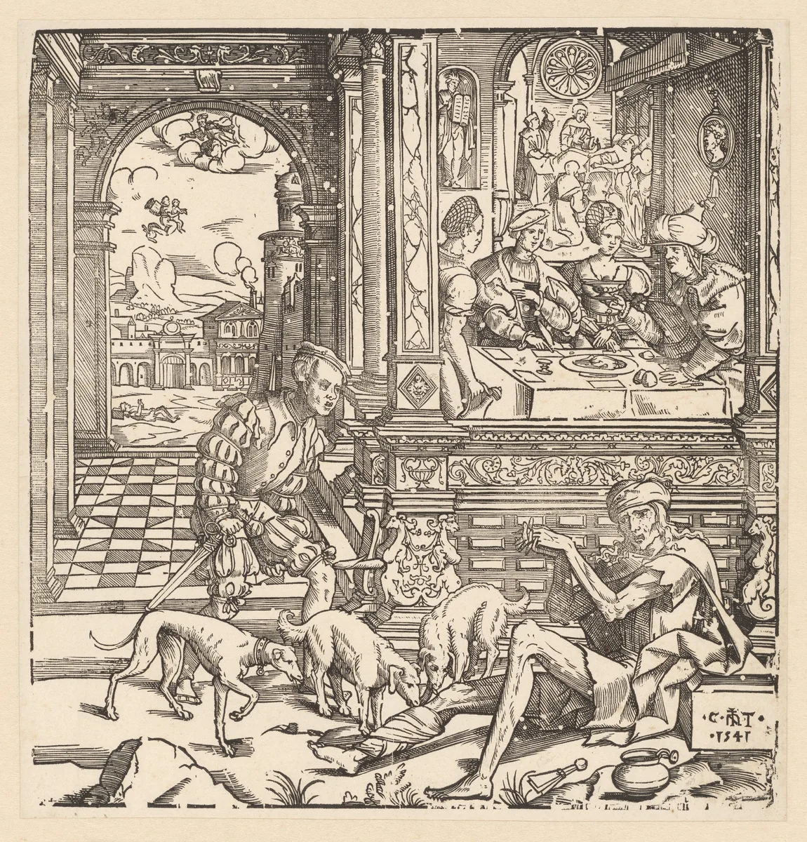 De rijke man en de arme Lazarus by Unknown, print, 1541