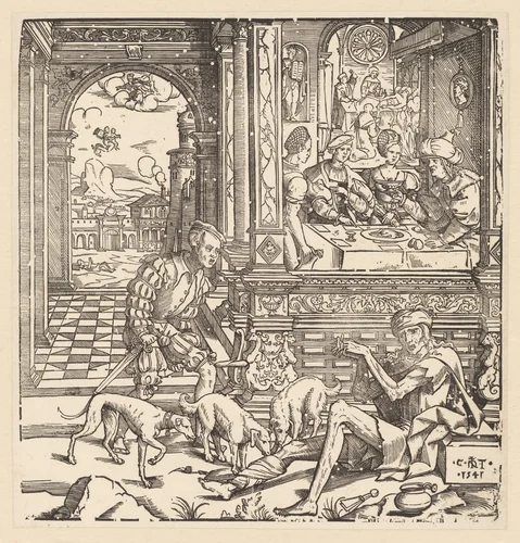 De rijke man en de arme Lazarus by Unknown, print, 1541
