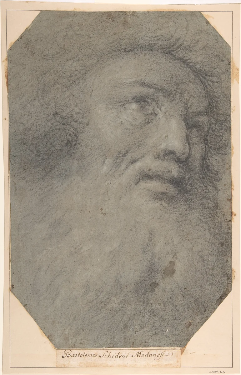 Head of a Bearded Man, Looking up to the Right by Bartolomeo Schedoni, drawing, 1590-1600