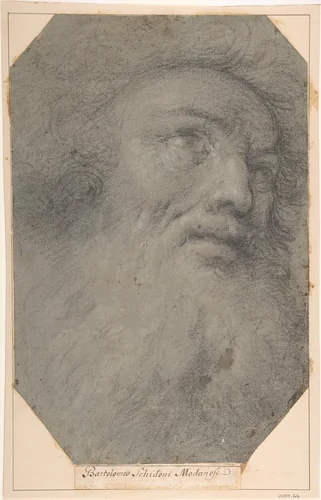Head of a Bearded Man, Looking up to the Right by Bartolomeo Schedoni, drawing, 1590-1600