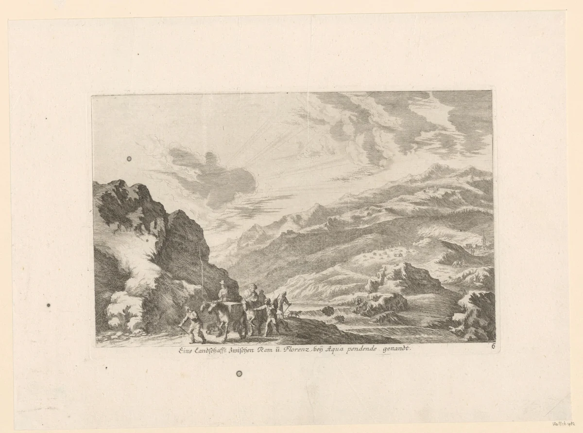 Gezicht op Acquapendente by Melchior Küsel, print, 1670-1719