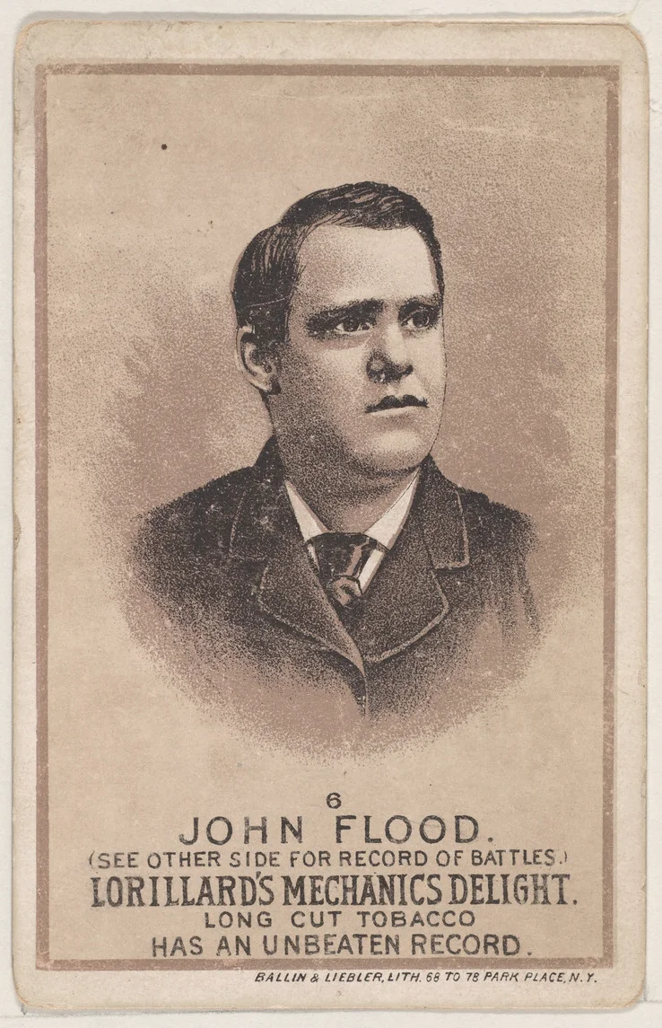 Card 6, John Flood, from the Prizefighters series (N269) issued by P. Lorillard Company to promote Mechanics Delight Long Cut Tobacco by P. Lorillard Company, print, 1887