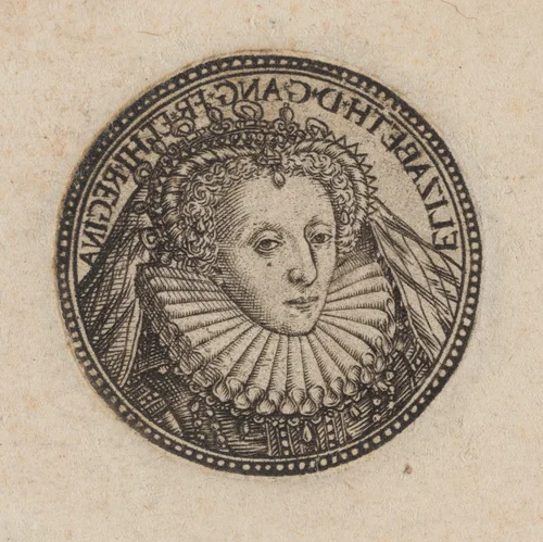 Queen Elizabeth [left half] by Simon van de Passe, print, 1600-1699