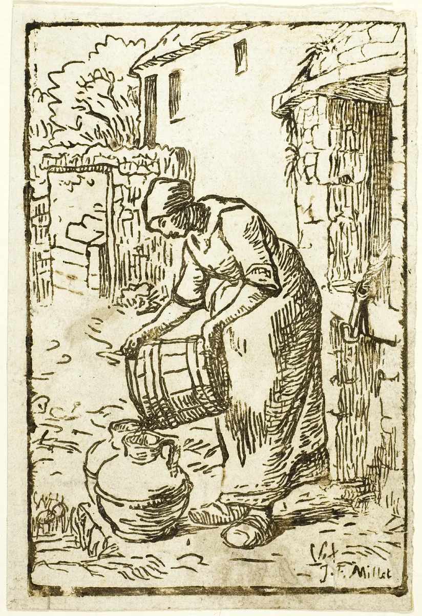 Woman Filling Water-Cans by Pierre Millet, print, 1854