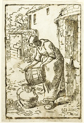 Woman Filling Water-Cans by Pierre Millet, print, 1854