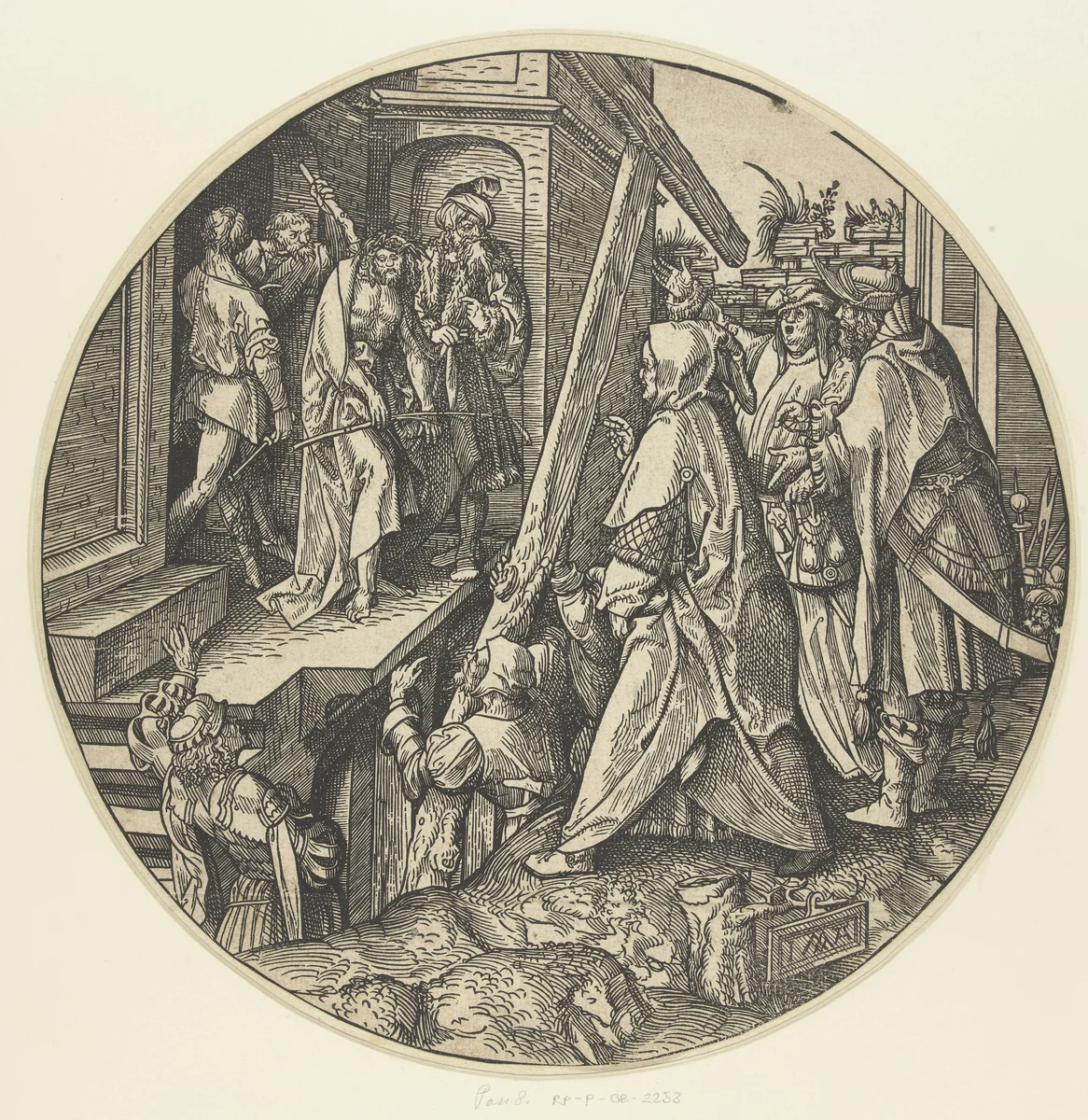 Pilatus toont Christus aan het volk (Ecce Homo) by anonymous, print, 1517-1533