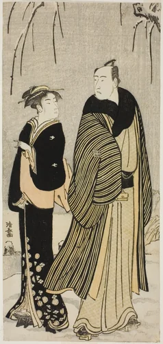 The Actor Matsumoto Koshiro IV and a geisha, from an untitled series of prints showing Actors in private life by Torii Kiyonaga (鳥居清長), print, 1778-1788
