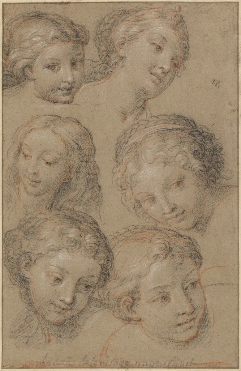 Studies of Women's Heads by Michel Corneille, drawing, 1680