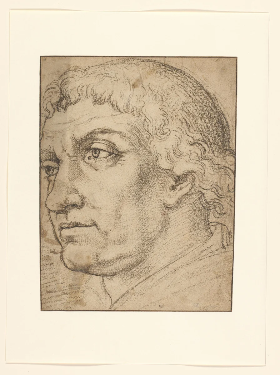 Studie voor het hoofd van een priester (?) by Unknown, drawing, 1545-1574