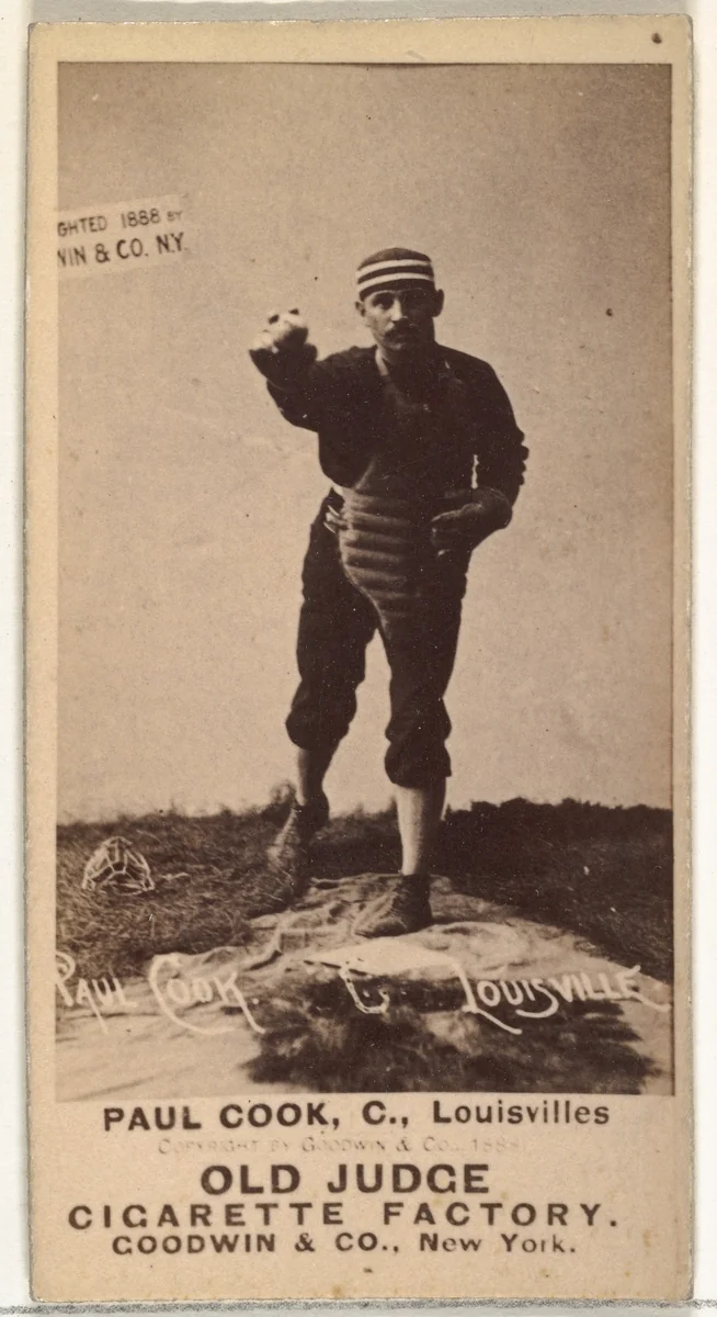Paul Cook, Catcher, Louisville Colonels, from the Old Judge series (N172) for Old Judge Cigarettes by Goodwin & Company, photograph, 1888