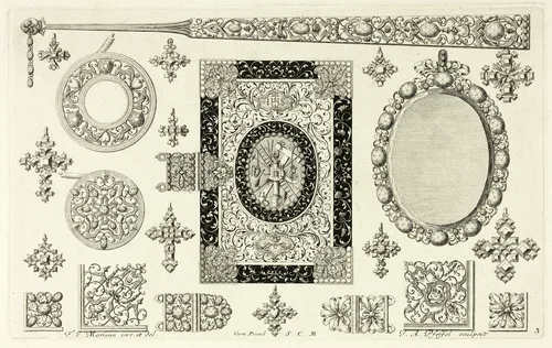 Designs for Jewelry by Joannes Andreas Pfeffel I, print, 1695-1697