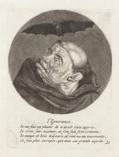 Monnik en een vleermuis by Jacob Gole, print, 1670-1724