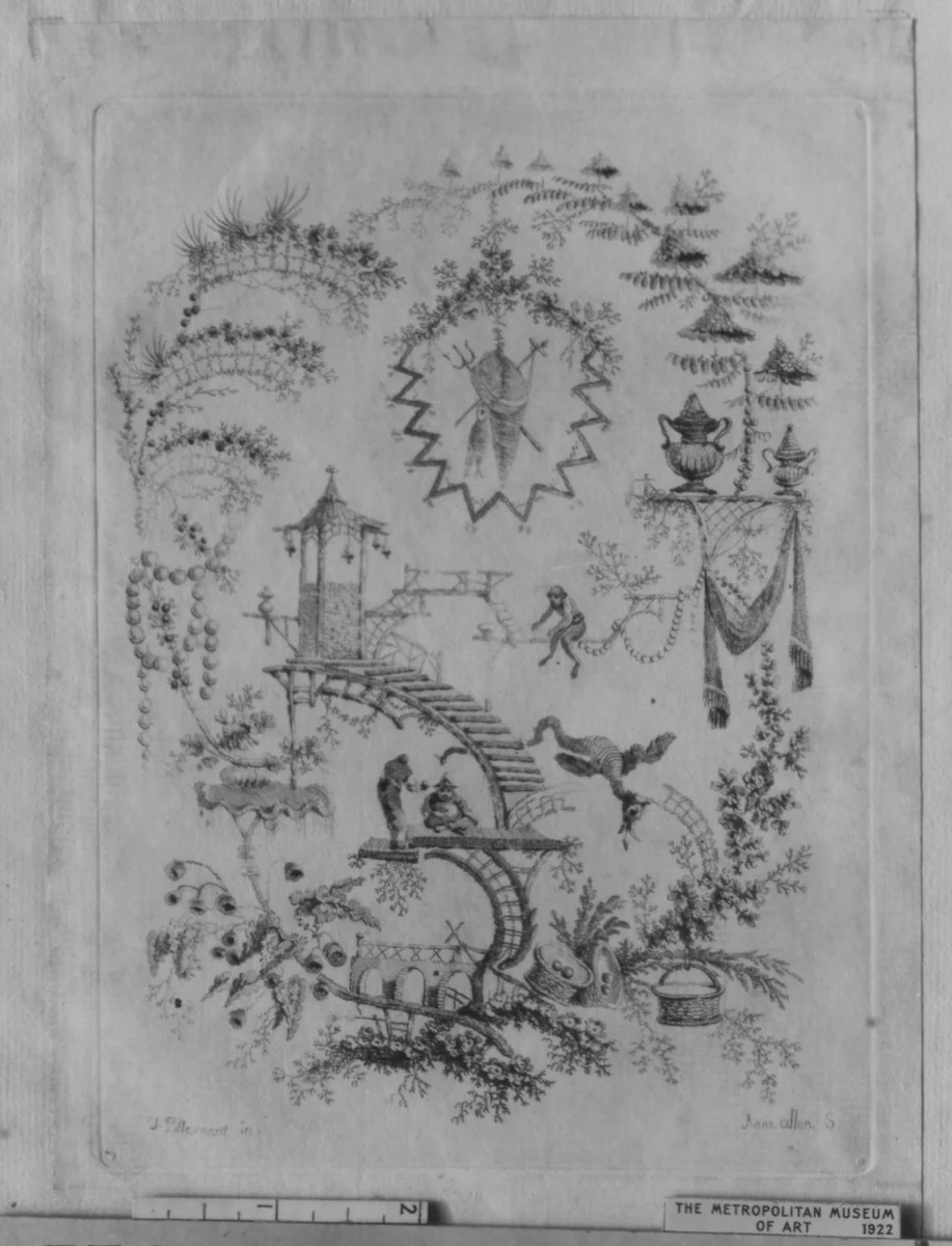 Chinoiserie, from "Nouvelle Suite de Cahiers arabesques chinois a l'usage des dessinateurs et des peintres" by Jean Pillement, print, 1790-1799